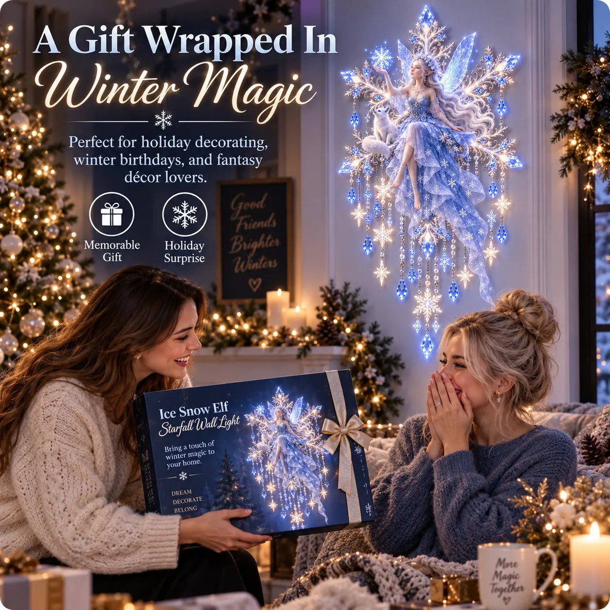 ❄️✨ Ice Snow Elf Starfall Wall Light – Bring Magical Winter Wonderland Glow to Your Home!