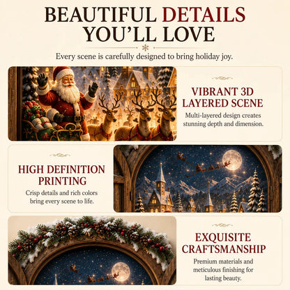 🎄 Santa's Secret Window Light — A 3D Lighted View of the North Pole for Your Wall | Rustic Opening Shutters, Snowy Village, Santa & Sleigh Under the Moon | Warm LED Christmas Wall Decor for Mantel, Entryway & Hallway