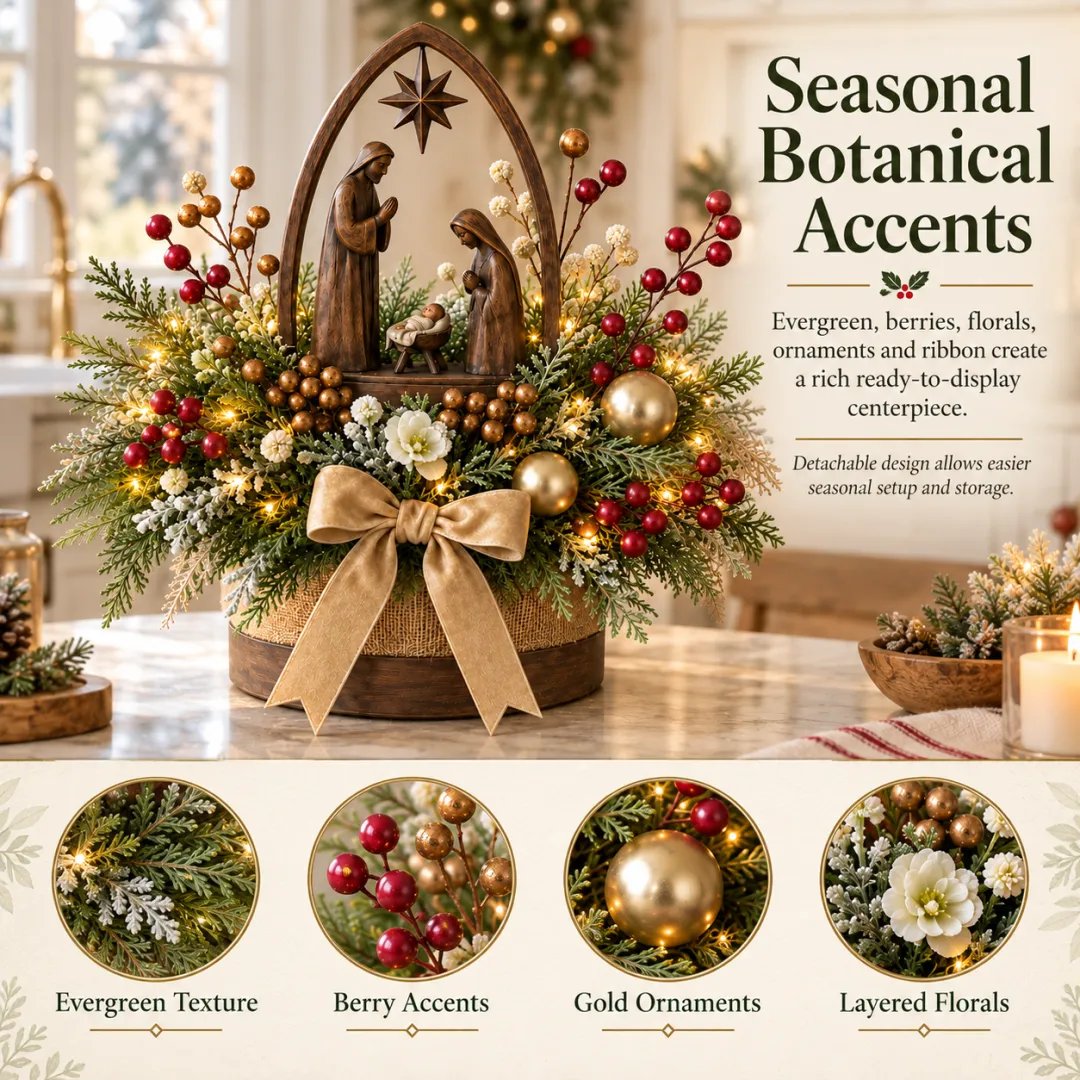 🌸Candlelit Christmas Nativity Centerpiece
