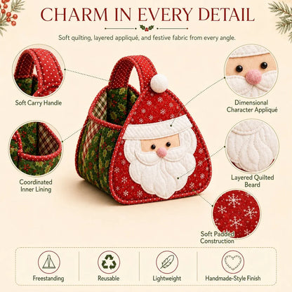 ⭐🎉🎄 Christmas Character Quilted Carry Basket | Padded Patchwork Fabrics, Layered Appliqué & Soft Carry Handle in DIY Kit or Ready-Made Styles 🎁✨