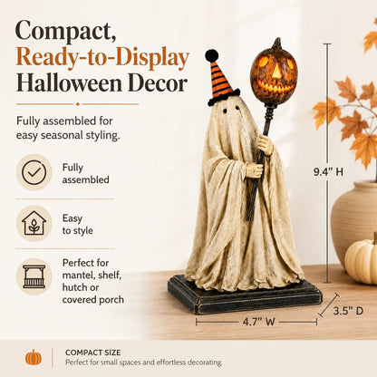 ✨🎃 Limited Seasonal Edition - 👻 Lighted Vintage Ghost Figurine with Glowing Pumpkin Staff