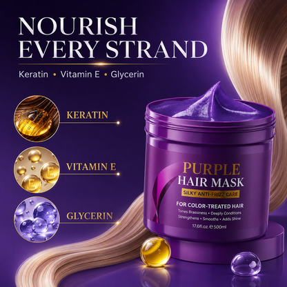 💜 Keratin Purple Toning Hair Mask (500mL) – Anti-Brass Color Care ✨
