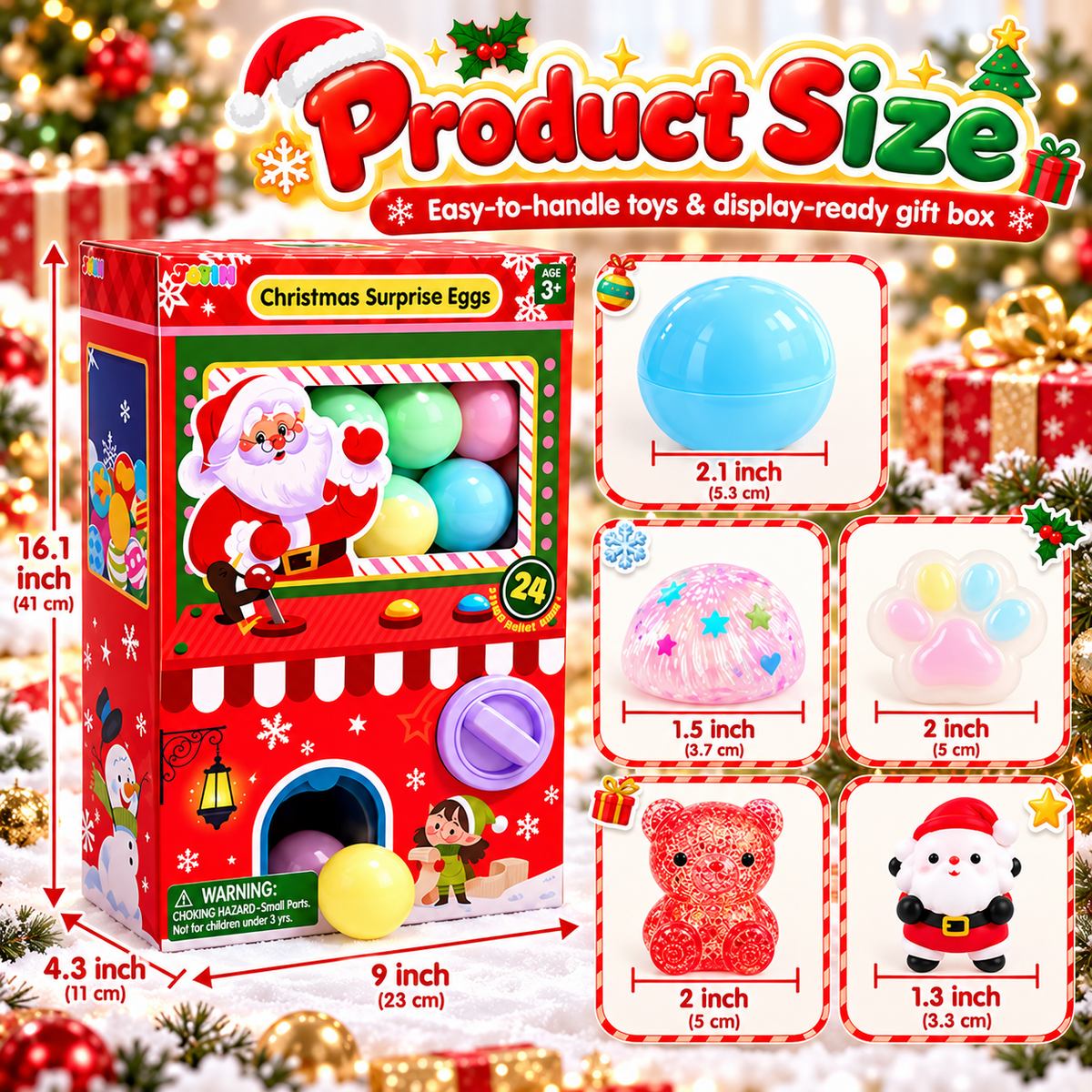 24-Day Christmas Gachapon Squishy Advent Calendar – 24 Surprise Capsule Sensory Toys with Twist-to-Dispense Machine Box