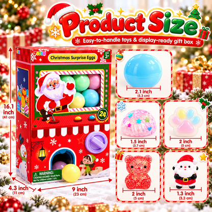 24-Day Christmas Gachapon Squishy Advent Calendar – 24 Surprise Capsule Sensory Toys with Twist-to-Dispense Machine Box