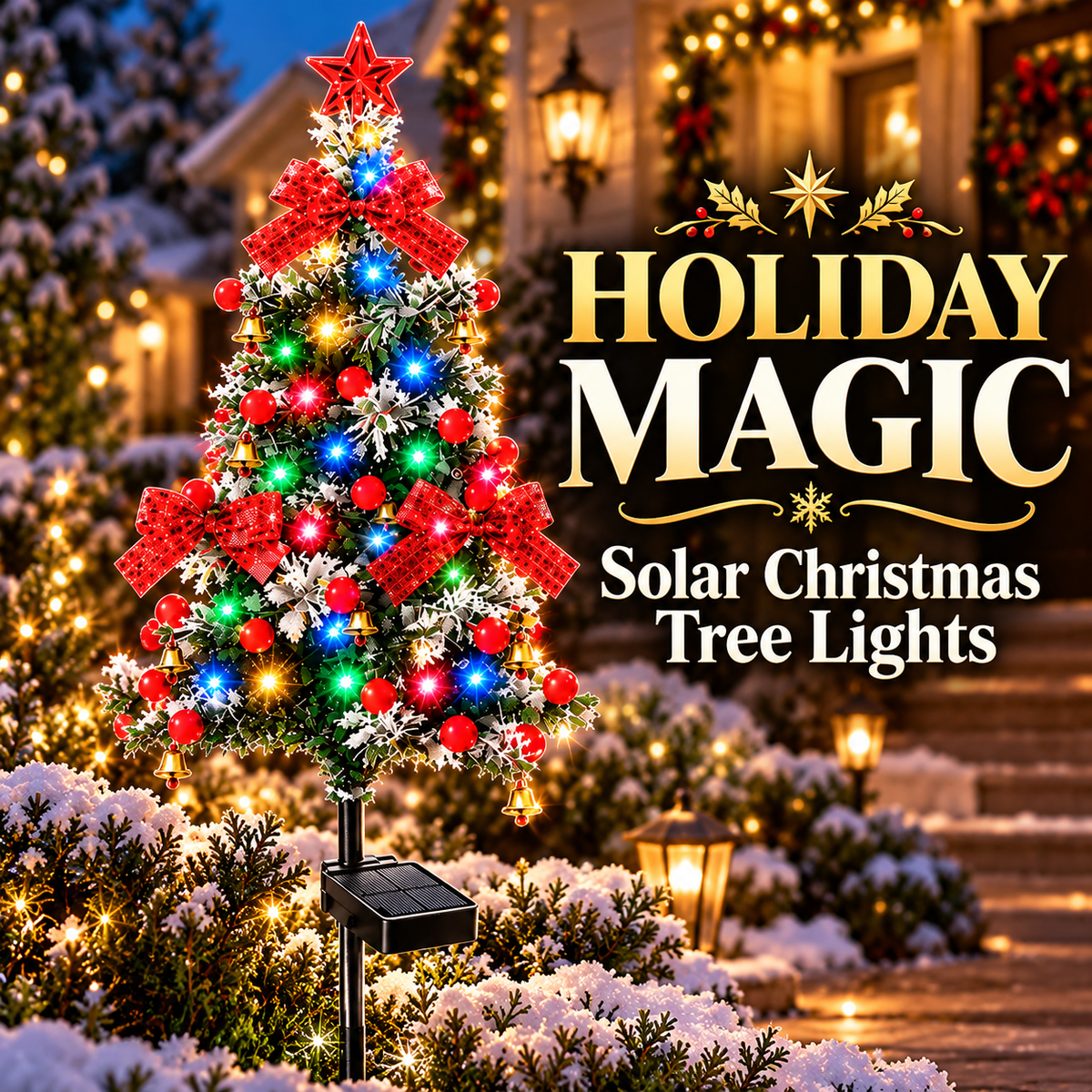 Solar Snowy Cedar Christmas Tree Lights for Outdoor Holiday Decor