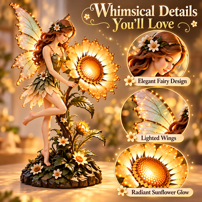 Sunflower Fairy Projection Lamp – Warm Lighted Fantasy Figurine with Flower Shadow Effect