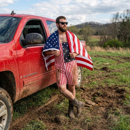🇺🇸Men's and Women's American Flag Denim Overalls Stretch Shorts, Patriotic