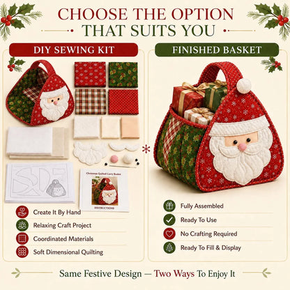 ⭐🎉🎄 Christmas Character Quilted Carry Basket | Padded Patchwork Fabrics, Layered Appliqué & Soft Carry Handle in DIY Kit or Ready-Made Styles 🎁✨