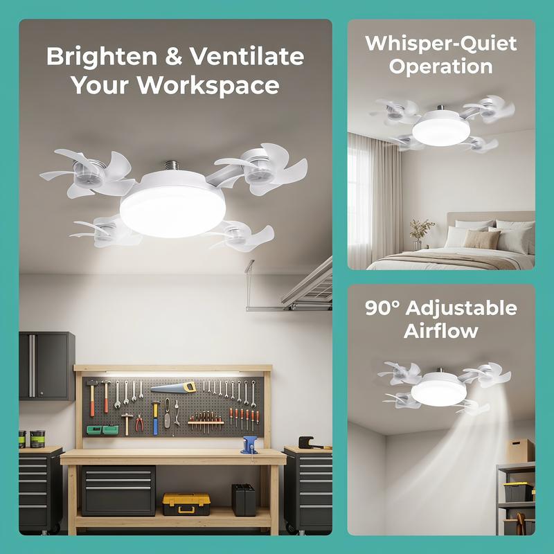 E27 Ceiling Fan Light with Remote, Silent LED Fan & Light 2-in-1 for Bedroom