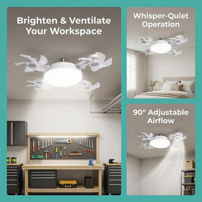 E27 Ceiling Fan Light with Remote, Silent LED Fan & Light 2-in-1 for Bedroom