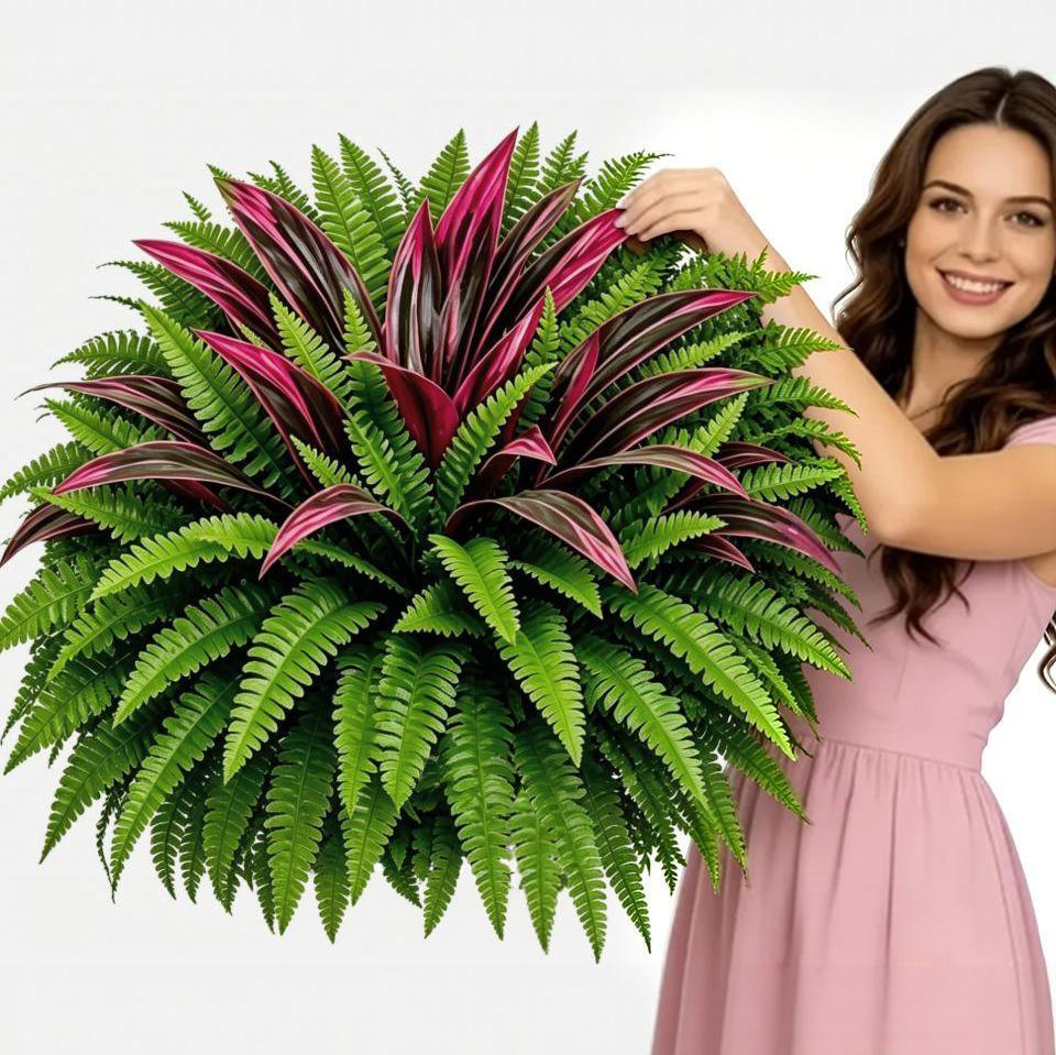 💥BUY 1 GET 1 FREE (2 PCS)🔥 48' Large UV-Resistant Artificial Fern & Red Dracaena Decorative Plants – Full, Lush & Fade-Resistant!