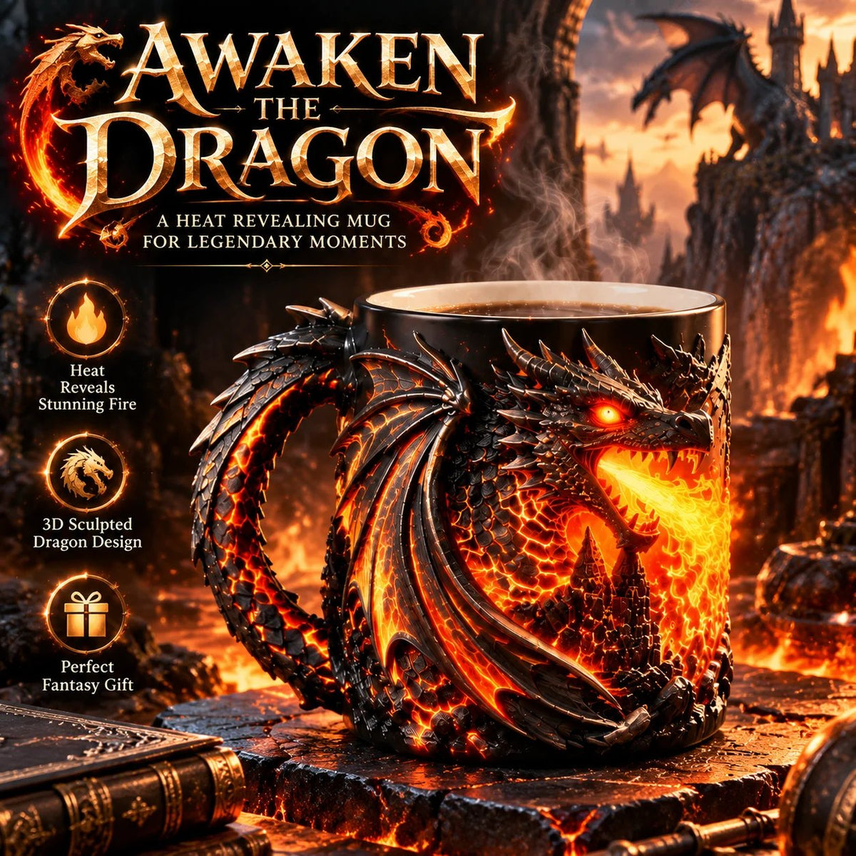 🐉✨  Dragonfire 3D Heat-Reveal Magic Mug | Add a Hot Drink. Awaken the Dragon.🔥