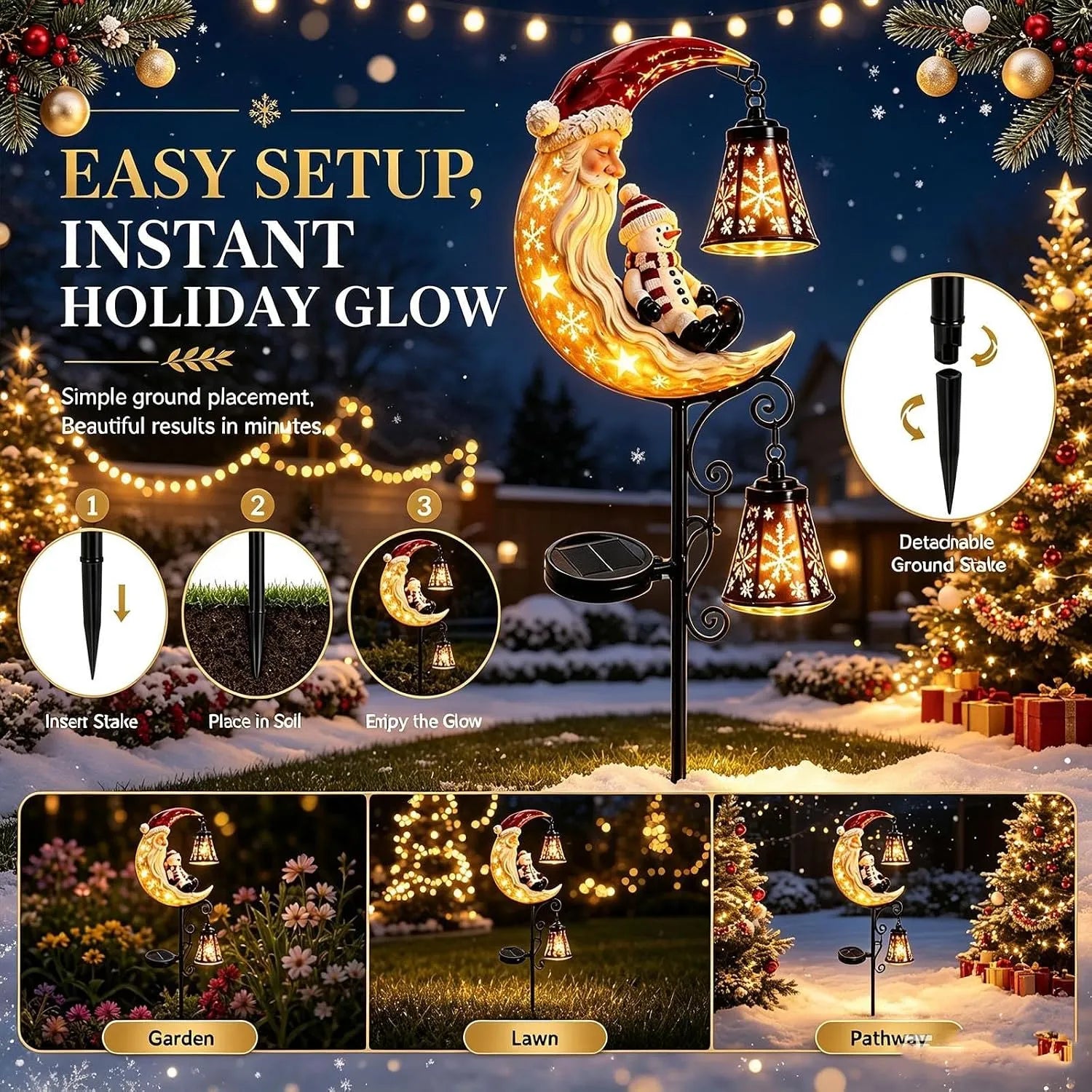 🤩Solar Christmas Moon Snowman Lamp Post Decoration, Santa Claus🎅💖