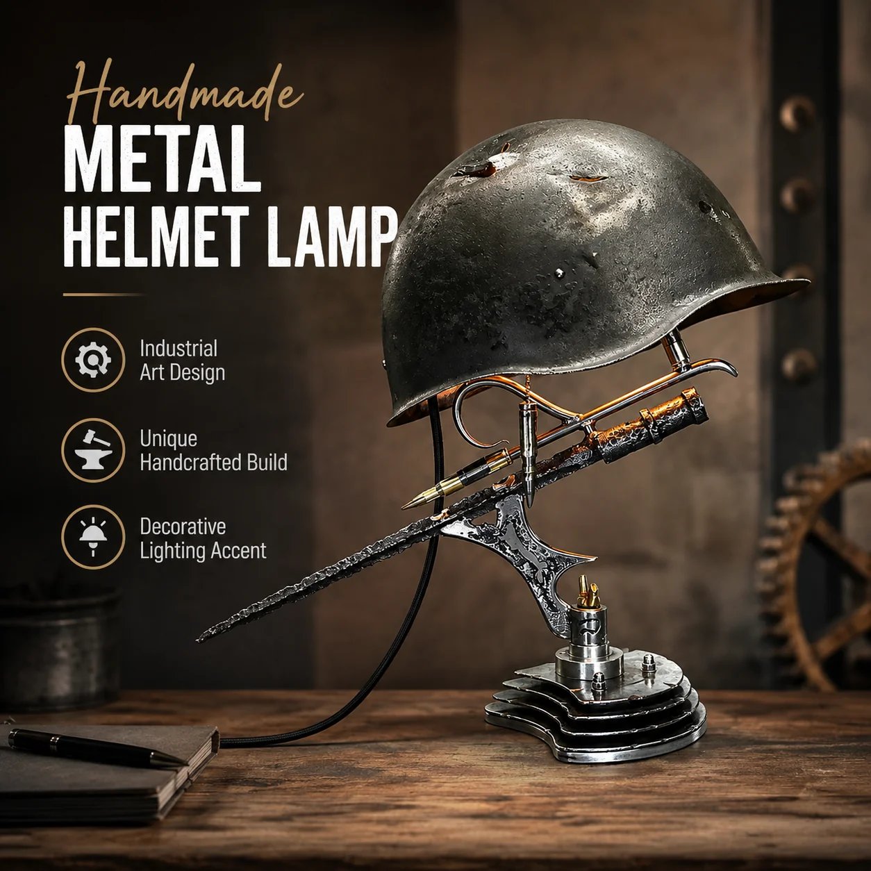 🪖 War Relic Vintage Helmet Table Lamp🎁