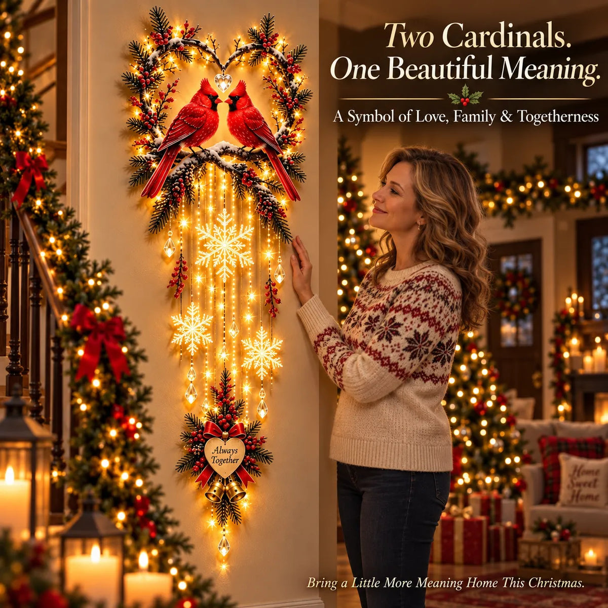 🐦 Always Together Cardinals™ – Lighted Christmas Wall Decor