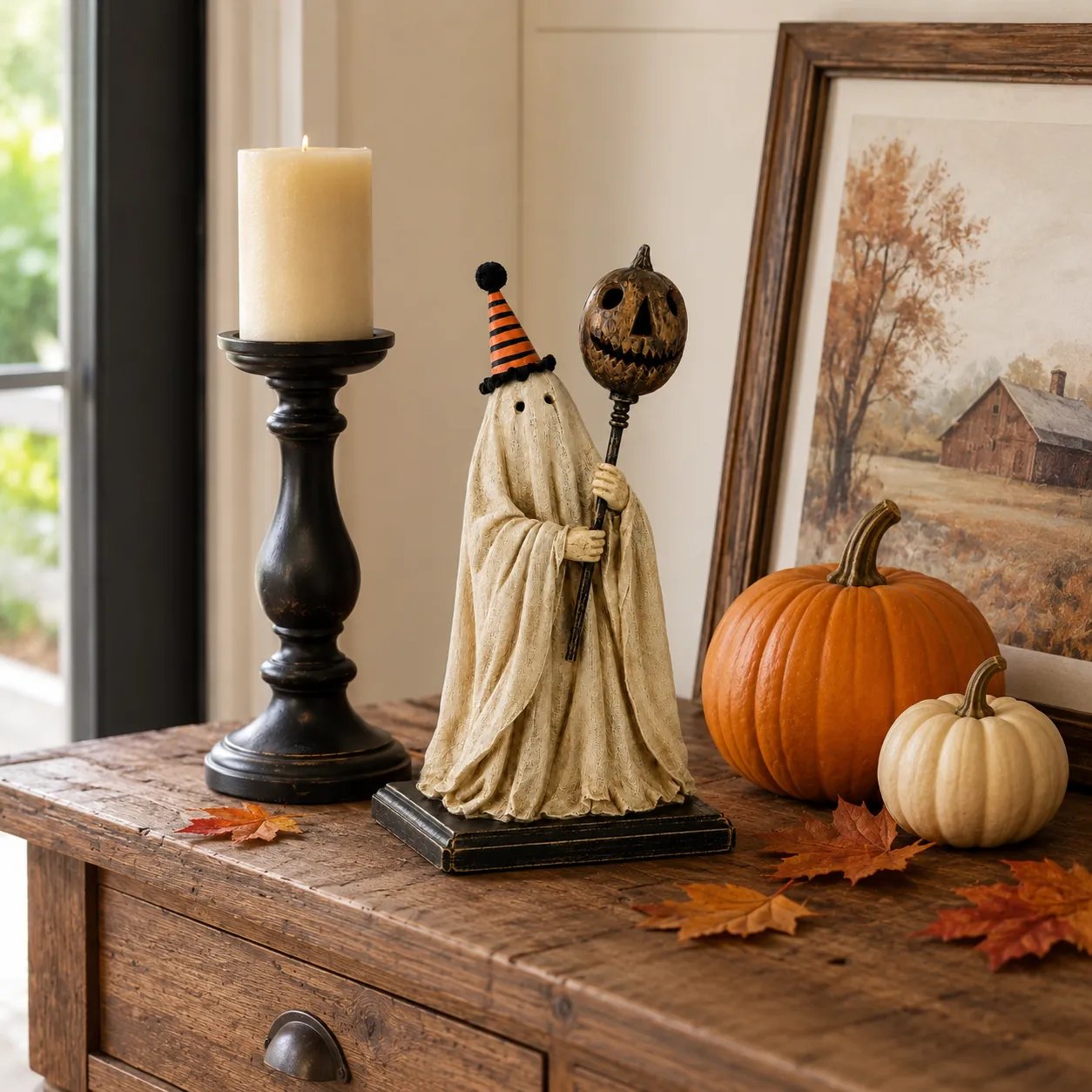 ✨🎃 Limited Seasonal Edition - 👻 Lighted Vintage Ghost Figurine with Glowing Pumpkin Staff