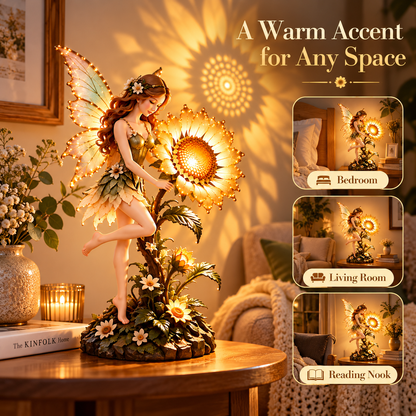 Sunflower Fairy Projection Lamp – Warm Lighted Fantasy Figurine with Flower Shadow Effect