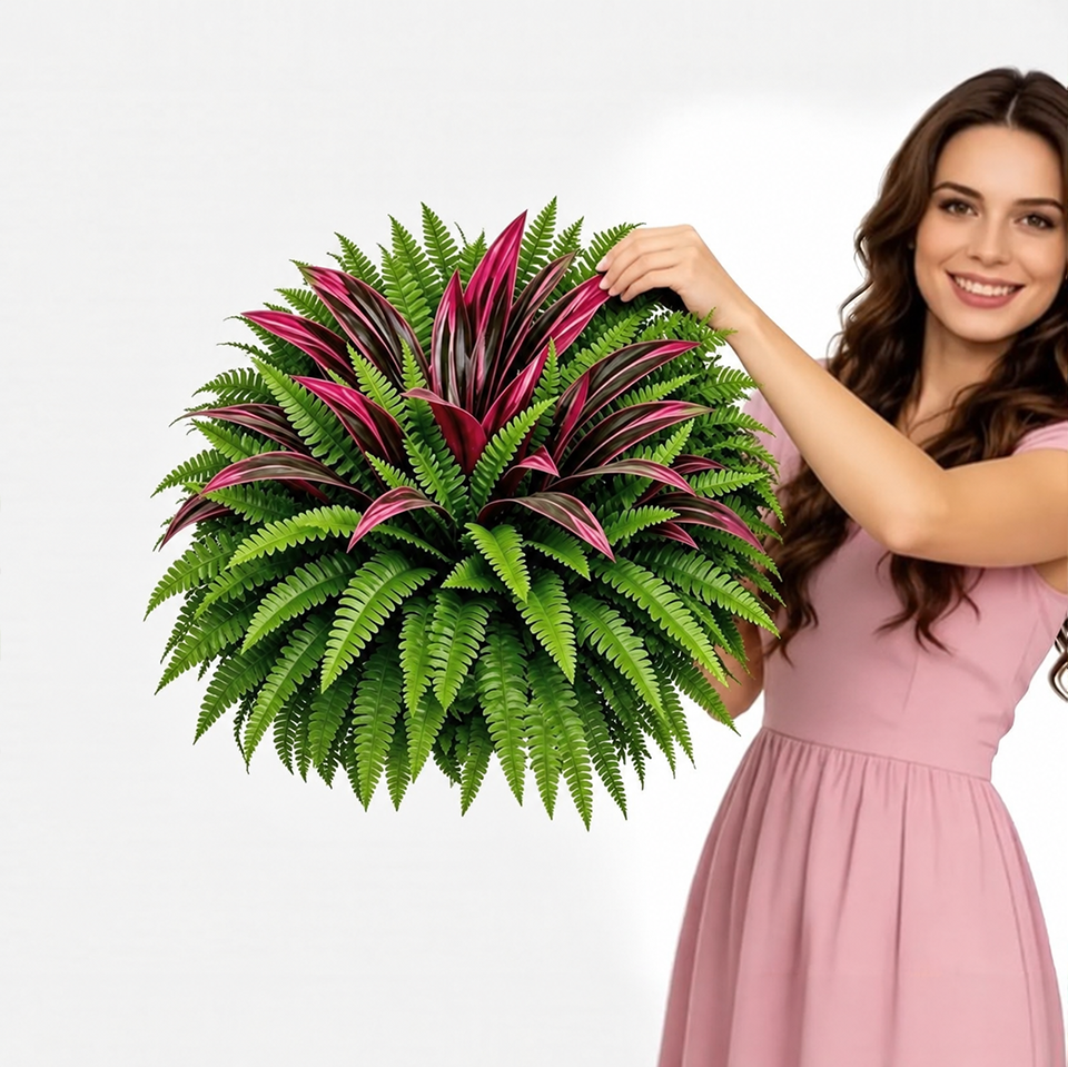 💥BUY 1 GET 1 FREE (2 PCS)🔥 48' Large UV-Resistant Artificial Fern & Red Dracaena Decorative Plants – Full, Lush & Fade-Resistant!