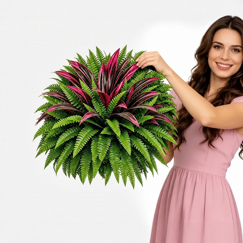 💥BUY 1 GET 1 FREE (2 PCS)🔥 48' Large UV-Resistant Artificial Fern & Red Dracaena Decorative Plants – Full, Lush & Fade-Resistant!