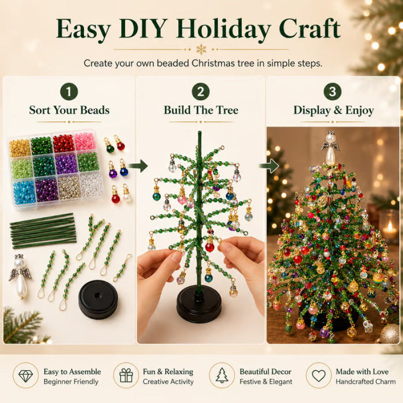 Mini Tabletop DIY Beaded Christmas Tree Craft Kit | Handmade Holiday Home Decor