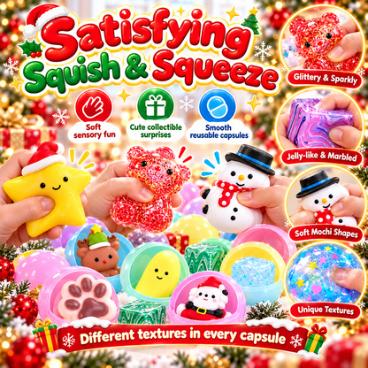 24-Day Christmas Gachapon Squishy Advent Calendar – 24 Surprise Capsule Sensory Toys with Twist-to-Dispense Machine Box