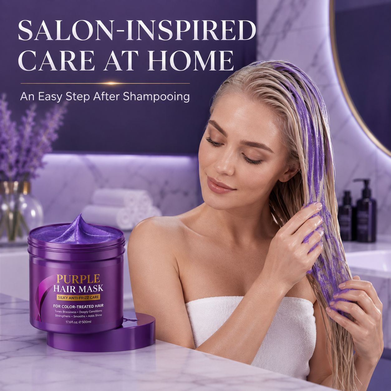 💜 Keratin Purple Toning Hair Mask (500mL) – Anti-Brass Color Care ✨