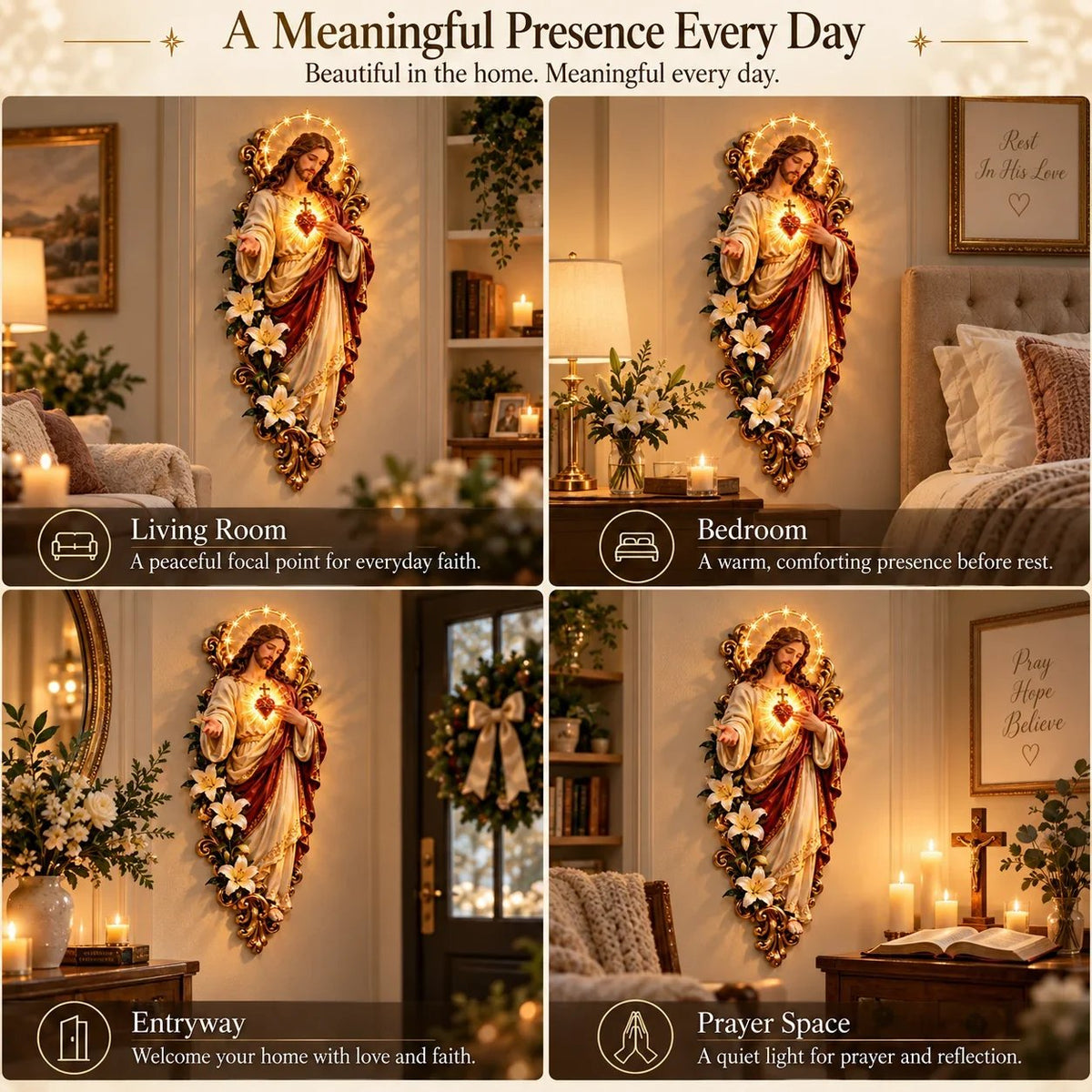 🔥HOT SALE🔥 50% OFF - ✨ Sacred Heart of Jesus 3D Lighted Wall Décor