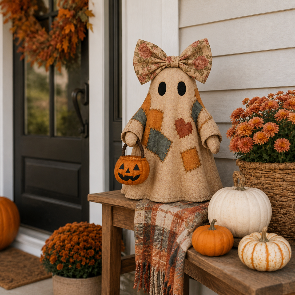 🔥 40% OFF TODAY - 👻🎃 Vintage Patchwork Ghost Decor(✨ LED Pumpkin Lantern}
