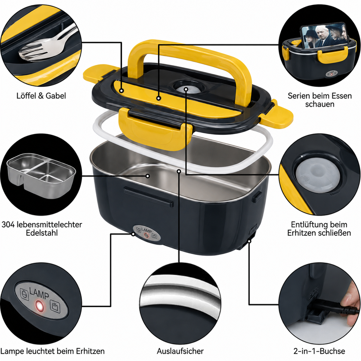 📢📢 !! ⏰Portable Electric Heated Lunch Box Water-Free Food Warmer