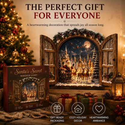 🎄 Santa's Secret Window Light — A 3D Lighted View of the North Pole for Your Wall | Rustic Opening Shutters, Snowy Village, Santa & Sleigh Under the Moon | Warm LED Christmas Wall Decor for Mantel, Entryway & Hallway