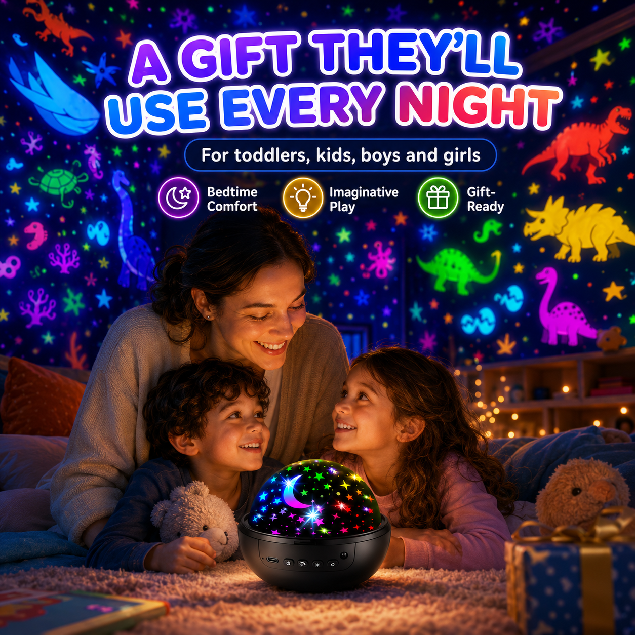 Kids Star Projector Night Light — 93 Effects, 3 Films, Remote Control