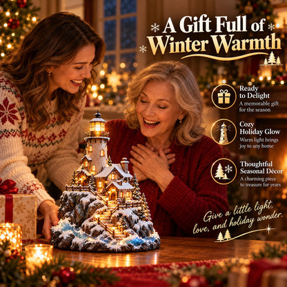 ❄️ Winter Lighthouse Cottage Glow — Lighted Coastal Christmas Village ✨