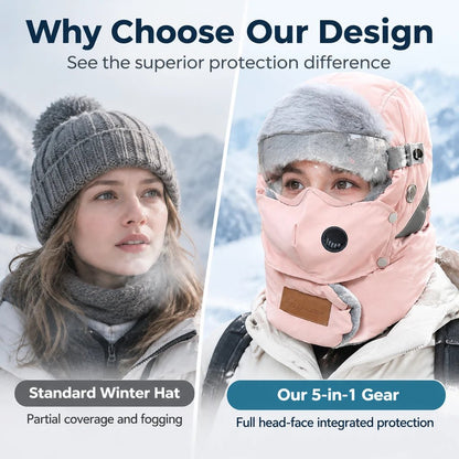 ❄️ 5-in-1 Winter Thermal Hat – Cozy Warmth & Wind Protection with Detachable Face Mask and Goggles