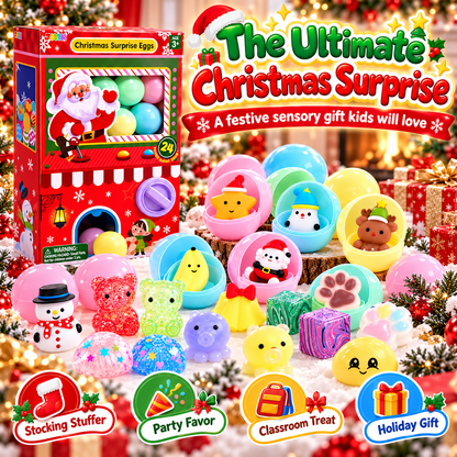 24-Day Christmas Gachapon Squishy Advent Calendar – 24 Surprise Capsule Sensory Toys with Twist-to-Dispense Machine Box