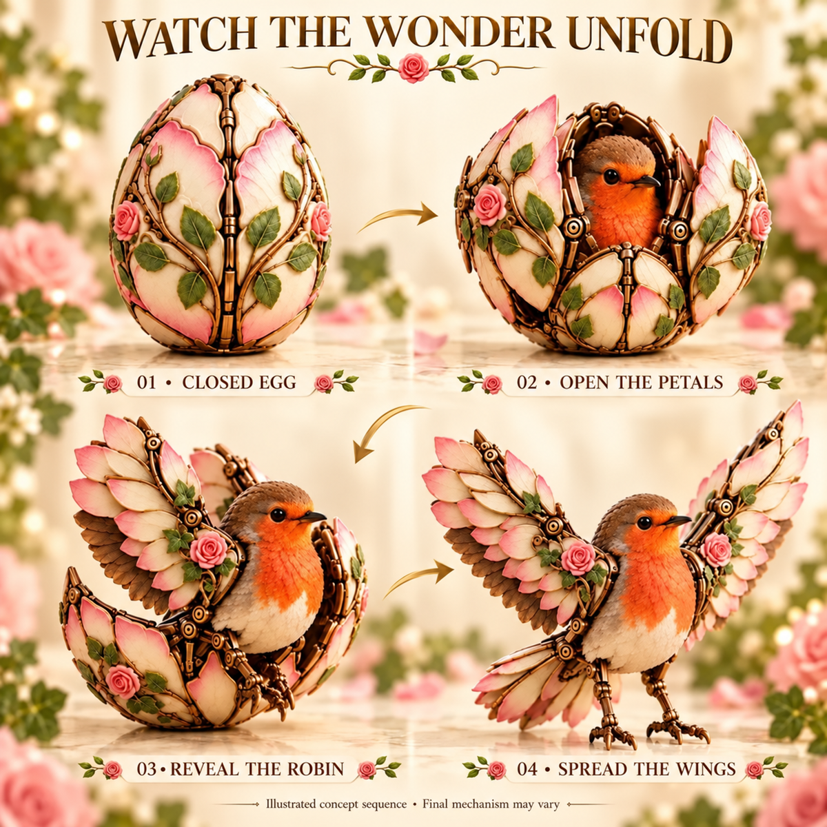 🌹🐦 Rosewing Robin – 2-in-1 Rose Egg to Mechanical Bird Transforming Figure