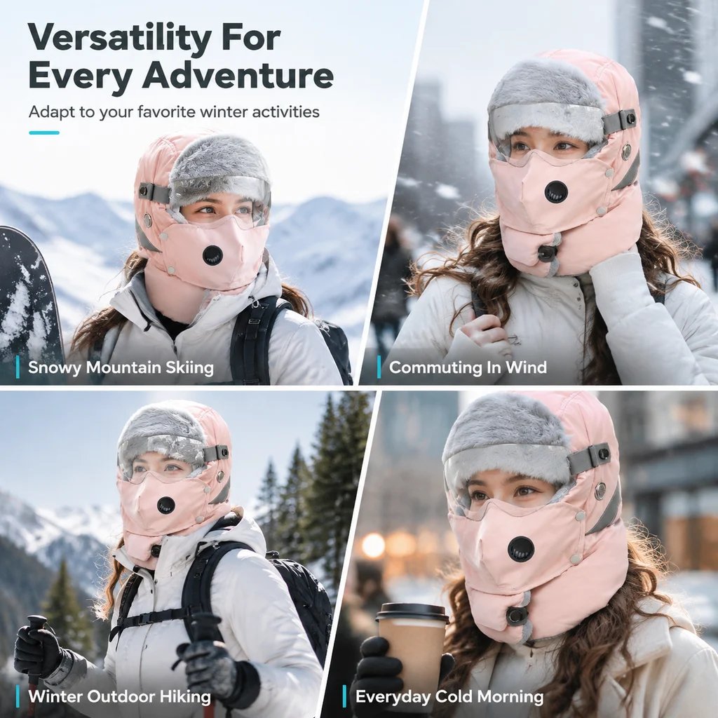 ❄️ 5-in-1 Winter Thermal Hat – Cozy Warmth & Wind Protection with Detachable Face Mask and Goggles