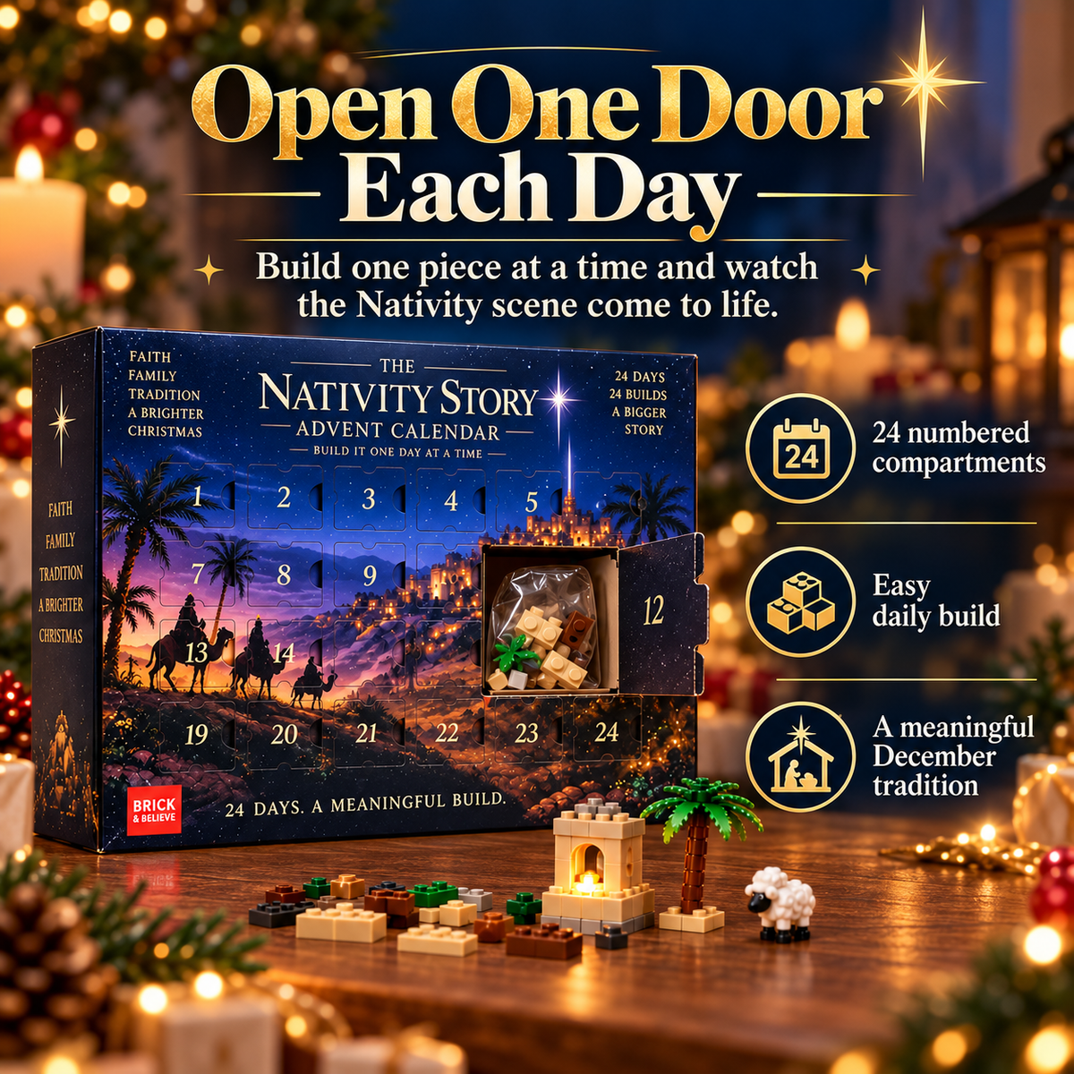 ⛪✝️Nativity Advent Calendar – 24-Day Buildable Christmas Nativity Set