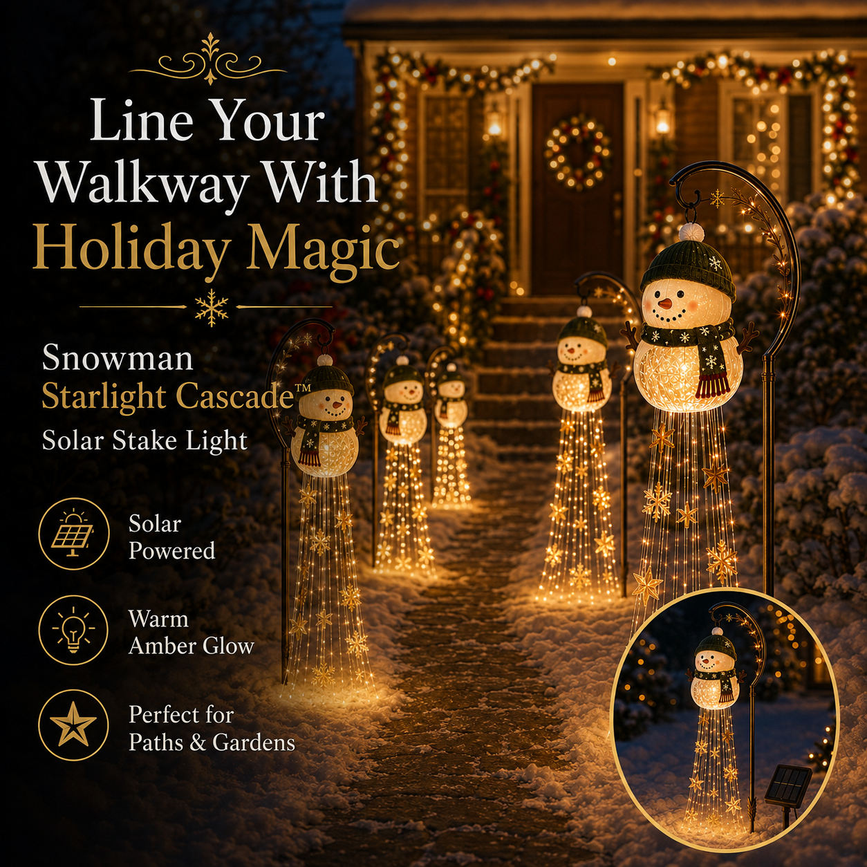 🔥🎅Christmas Early Discount 🔥-☃️ Snowman Sparkle Cascade - Solar Garden Light