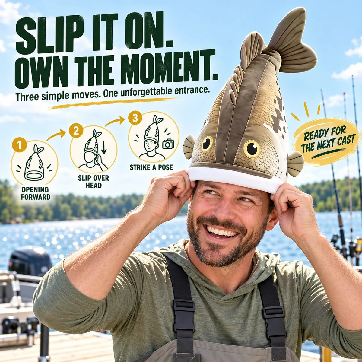 ✨🔥Funny 3D Fish Hat — Funny Fishing Gift for Anglers, Lake Days & Parties