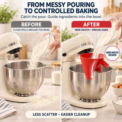 🥣 Mess-free Stand Mixer Flour Funnel – Wide-mouth Ingredient Pouring Guide
