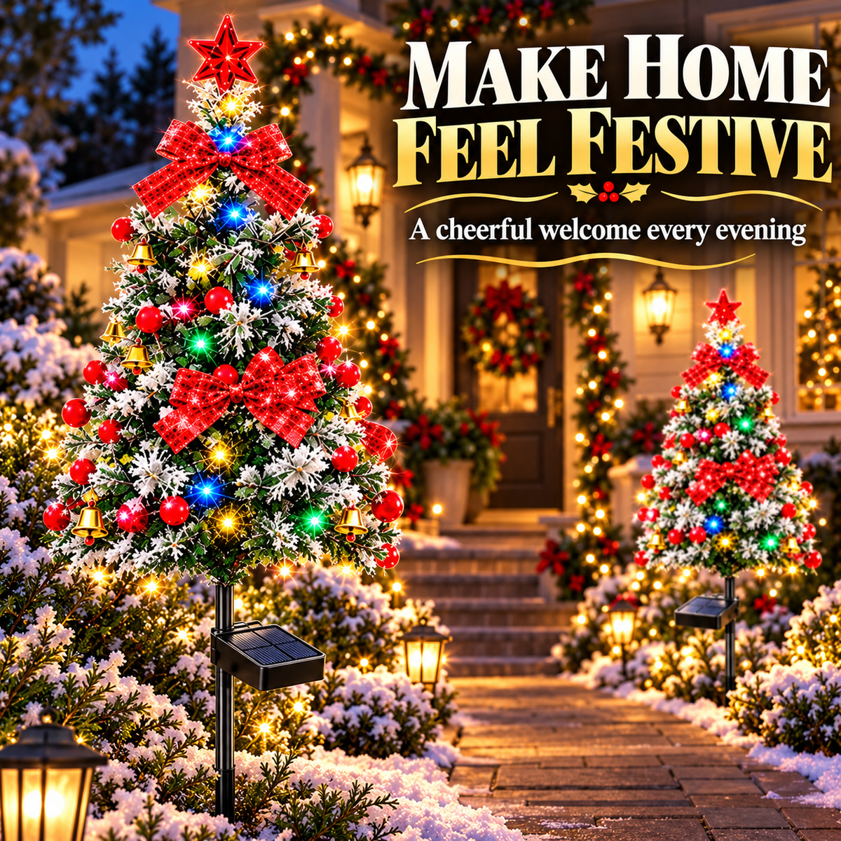 Solar Snowy Cedar Christmas Tree Lights for Outdoor Holiday Decor