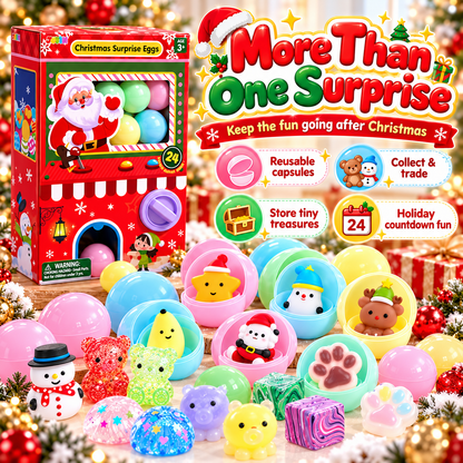 24-Day Christmas Gachapon Squishy Advent Calendar – 24 Surprise Capsule Sensory Toys with Twist-to-Dispense Machine Box