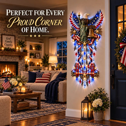 ⏳ Last Day 50% OFF-✨🇺🇸 American Pride LED Cascade Wall Light – Eagle, Liberty & Stars