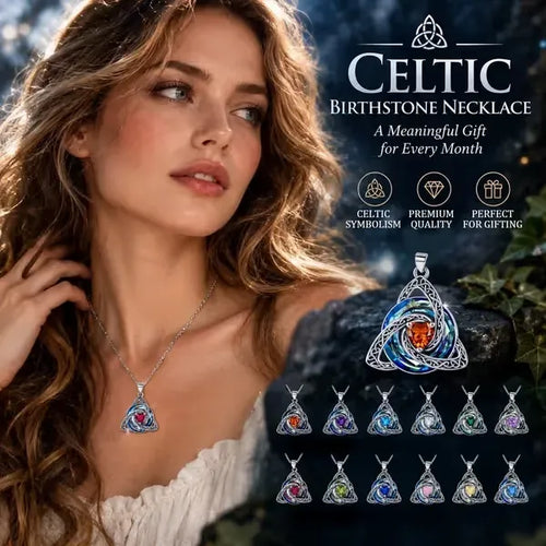🔥LAST DAY 50% OFF - ✝️12-Month Birthstone Celtic Trinity Knot Necklace 💖