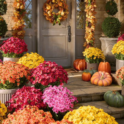 💥Last Day 70% OFF🌼- Artificial Outdoor Sunset Mums Flowers - UV resistant, Waterproof, Windproof（Sold as a set of 5 bundles; the image shows the promotional effect of multiple bundles.）