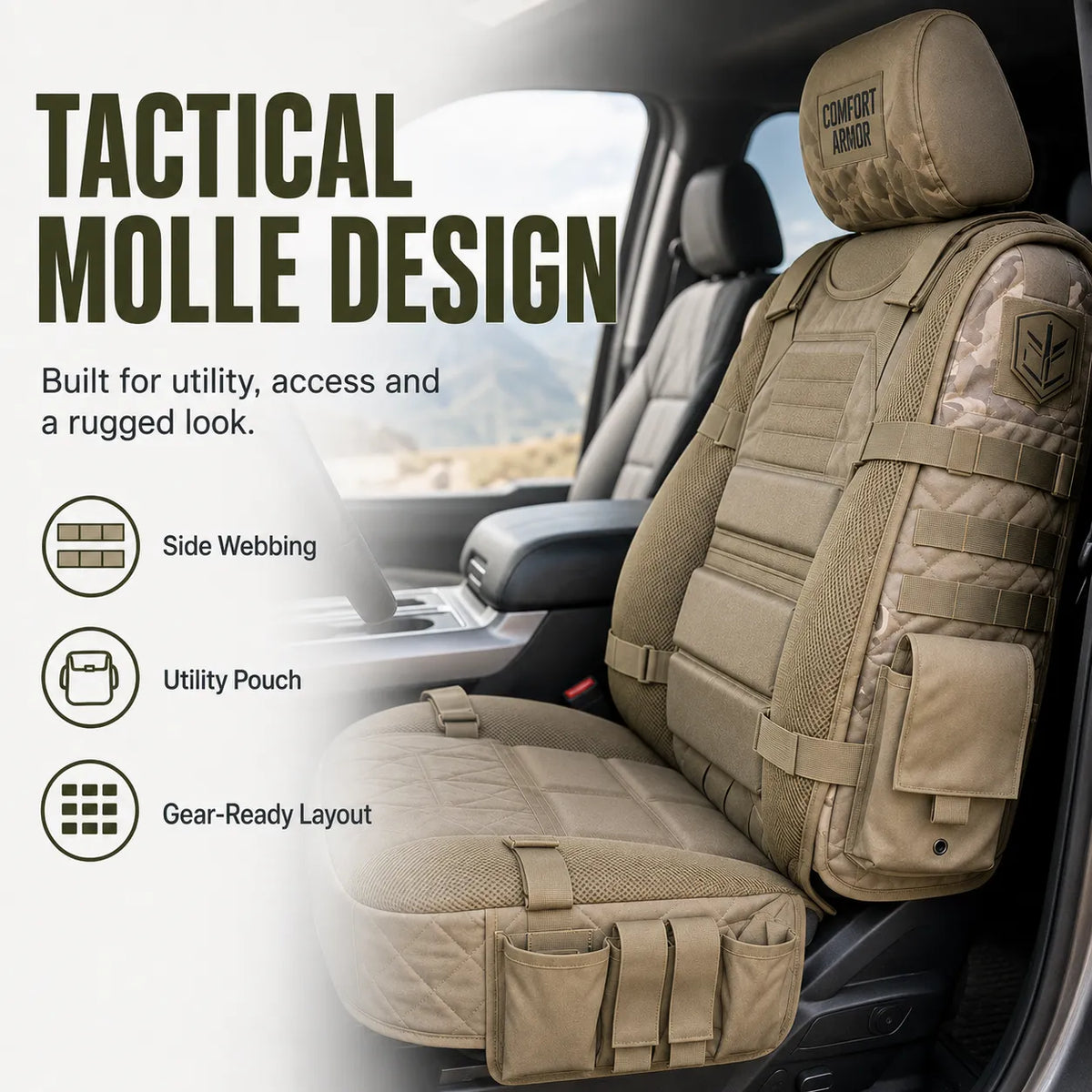 Tactical Molle Car Seat Cover Organizer – Rugged Protection & Smart Storage