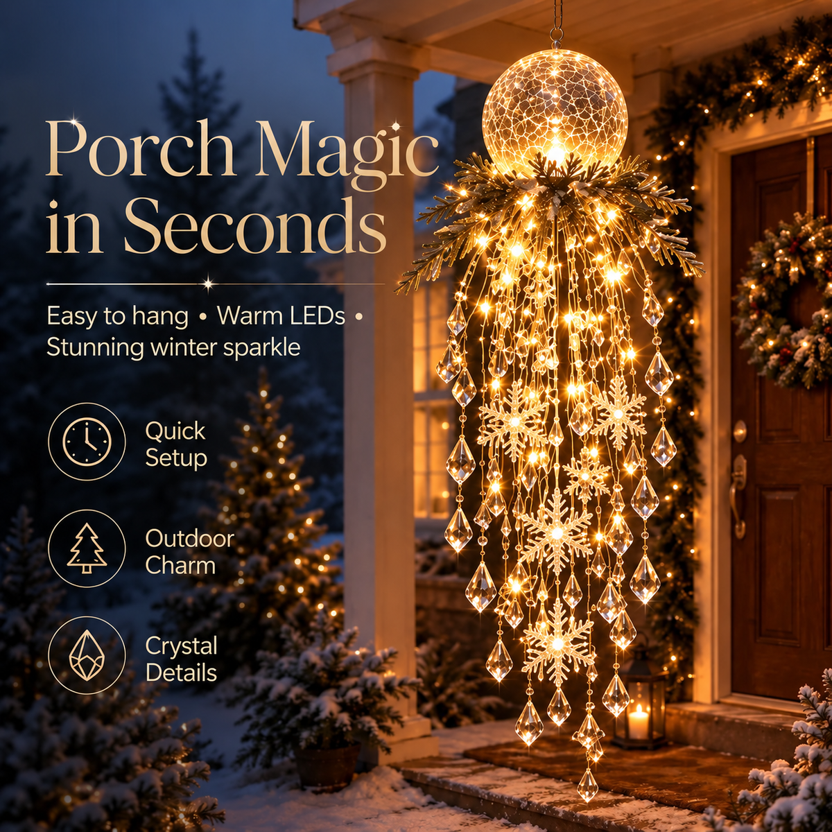 Crystal Cascade Christmas Light – Hanging Snowflake & Crystal LED Porch Décor ✨❄️