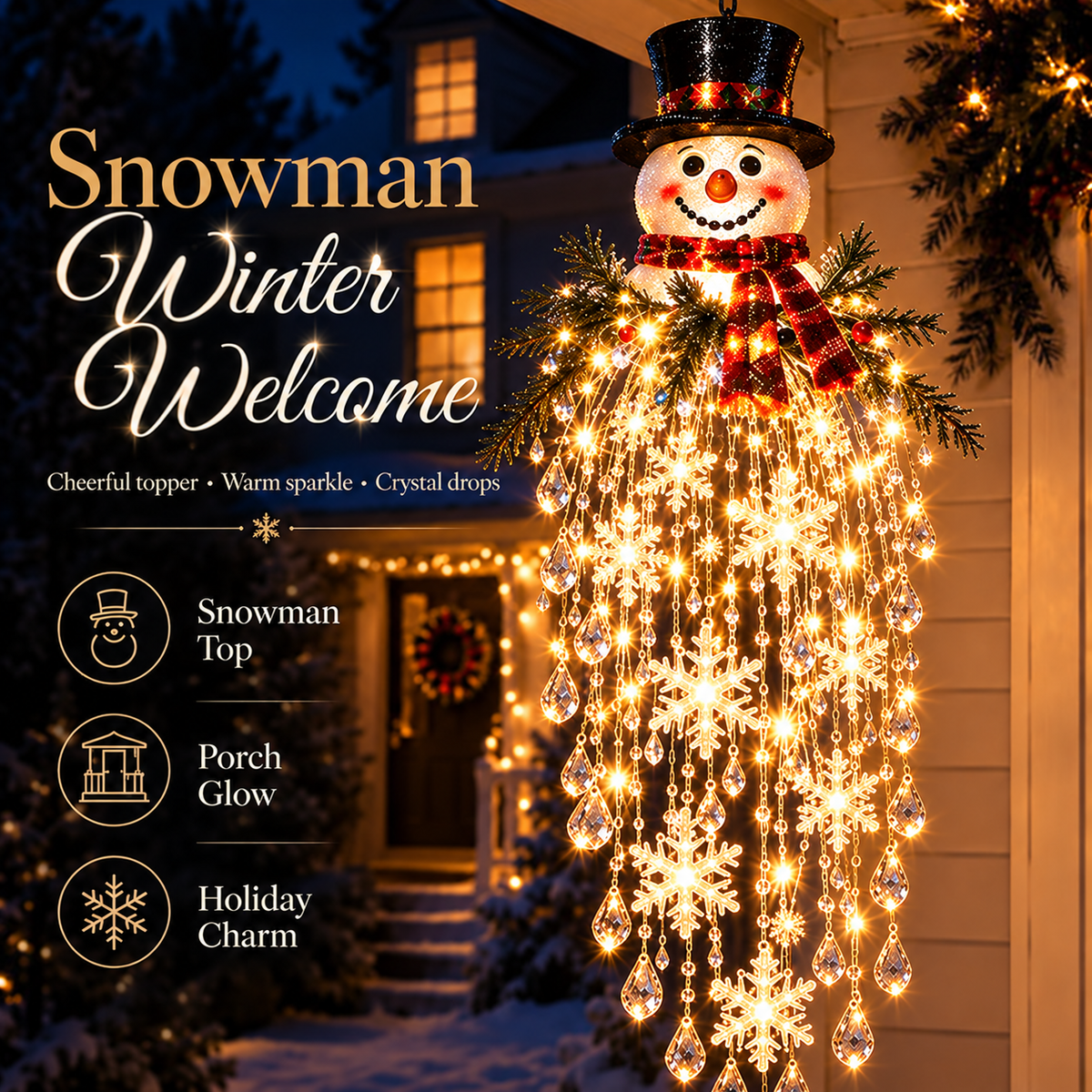 Crystal Cascade Christmas Light – Hanging Snowflake & Crystal LED Porch Décor ✨❄️