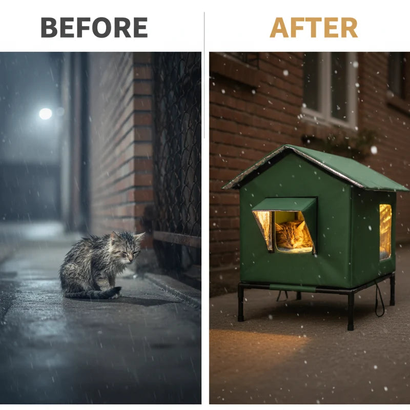 🐱 LIMITED-TIME 50% OFF!  All-Weather Elevated Outdoor Cat House – Waterproof, Insulated, Foldable 🌧️