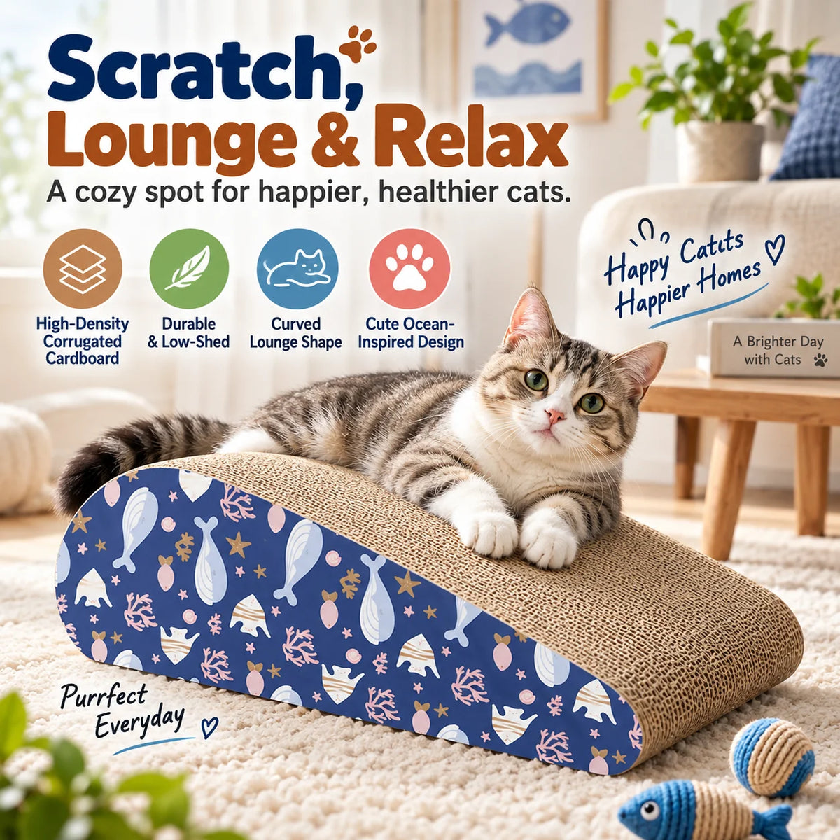 🐾 Waterdrop Sloped Cat Scratcher – High-Density Corrugated Cardboard Lounge & Scratch Board for Indoor Cats 🐱